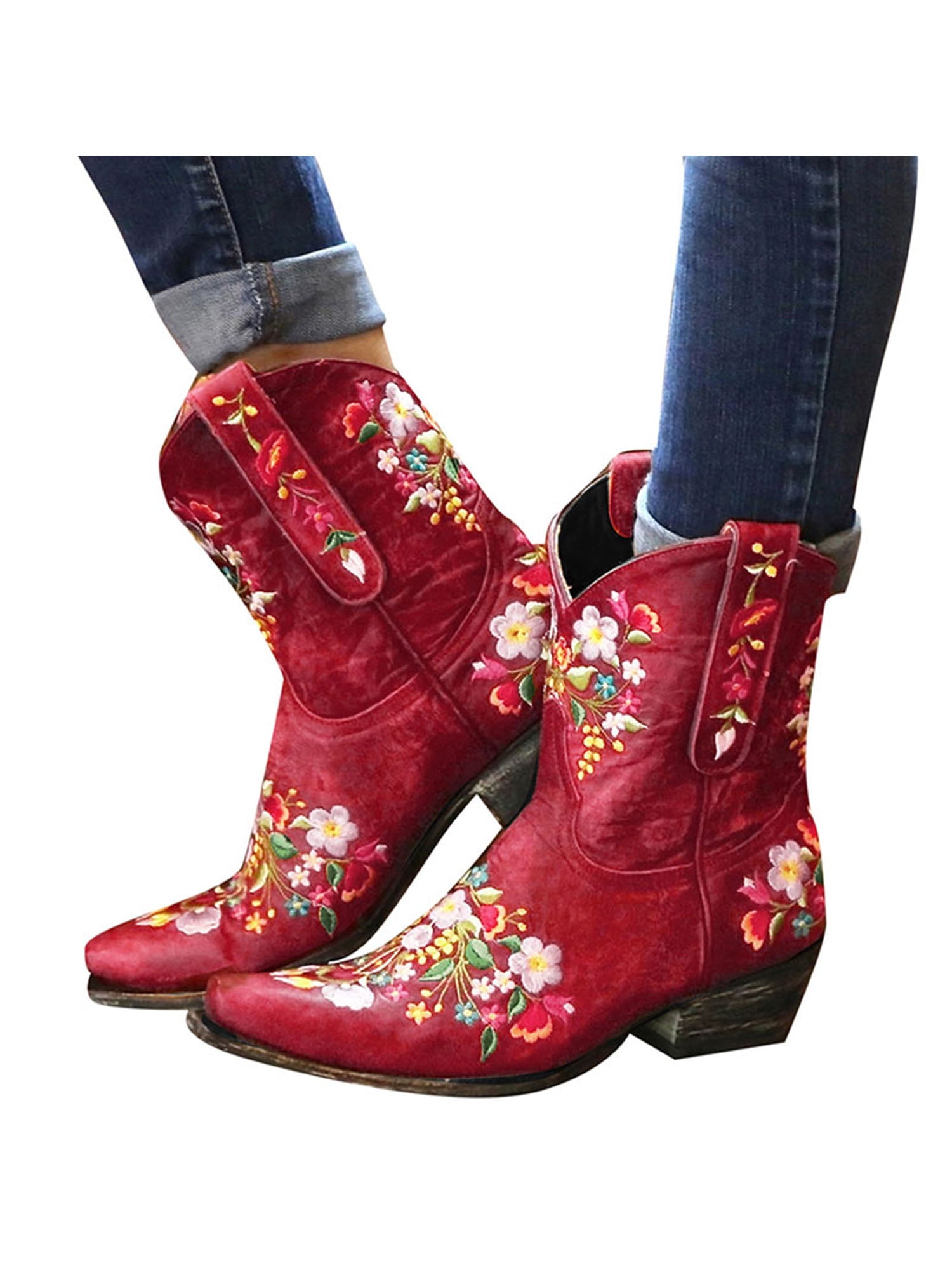 Ymiytan Women Fashion Wide Calf Western Cowgirl Cowboy Boots Embroidery