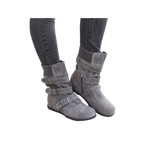 Ymiytan Women's Mid Calf Boots Fashion Booties Winter Warm Boots Casual Walking Bootie