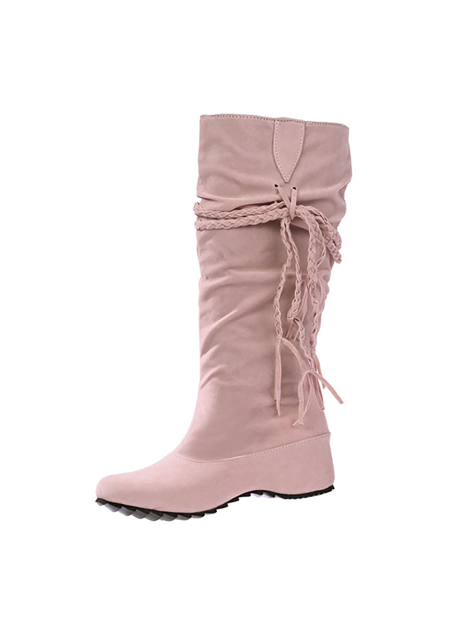 Ymiytan Women\'s Slouchy Pull On Knee High Boots Winter Flat Fashion Boot  Pink 6.5