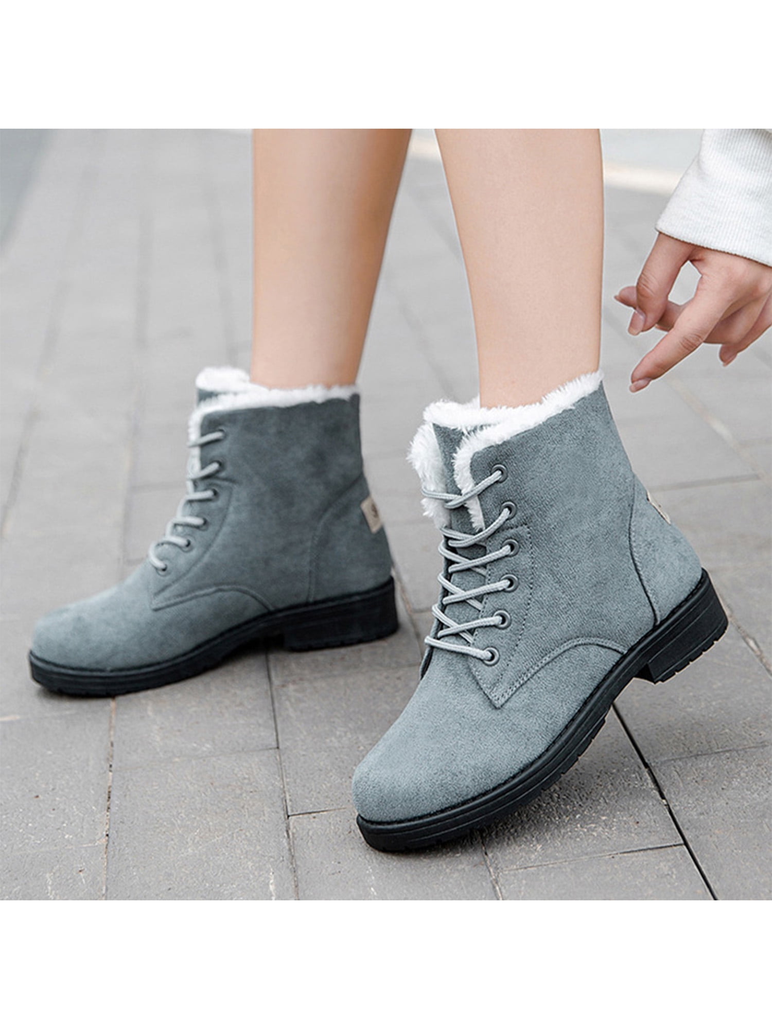 Ymiytan Women's Winter Warm Suede Lace Up Ankle Boots Snow Flat Casual ...
