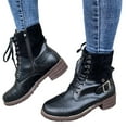 thumbnail image 1 of Ymiytan Womens Boots Mid Calf Ladies Shoes Army Combat Military Biker Low Flat Shoe Size, 1 of 5