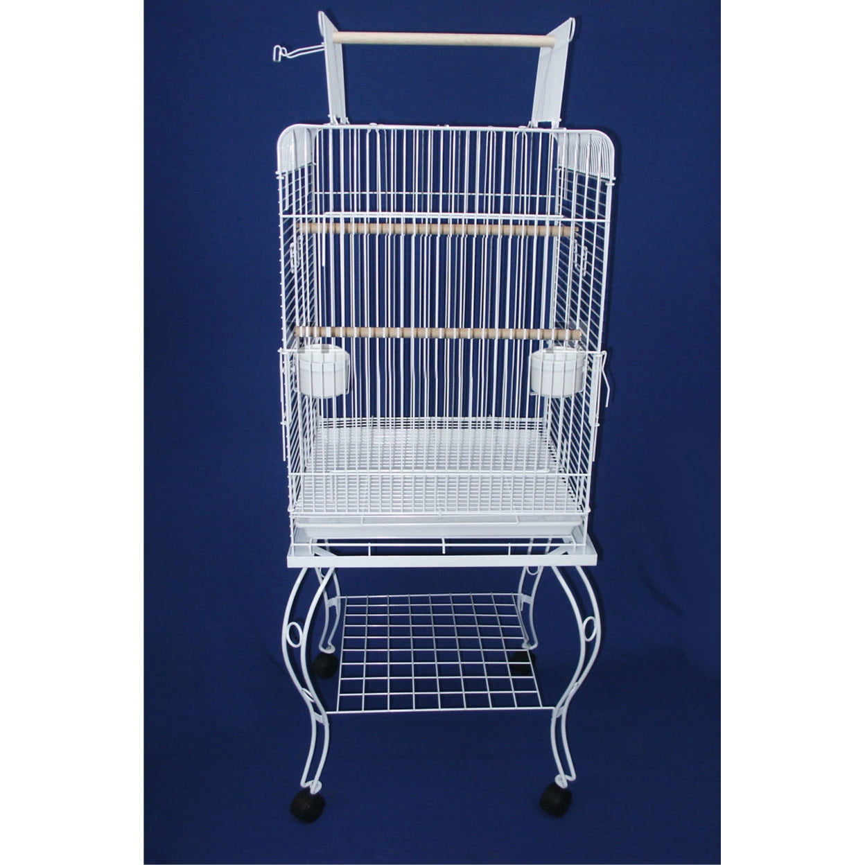 White 20" Wire and Plastic Parrot Cage with Stand