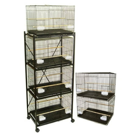 YML 6x2434BLK and 1x 4134BLK Six Small Bird Breeding Cages with Divider and One 4 Tier Stand in Black