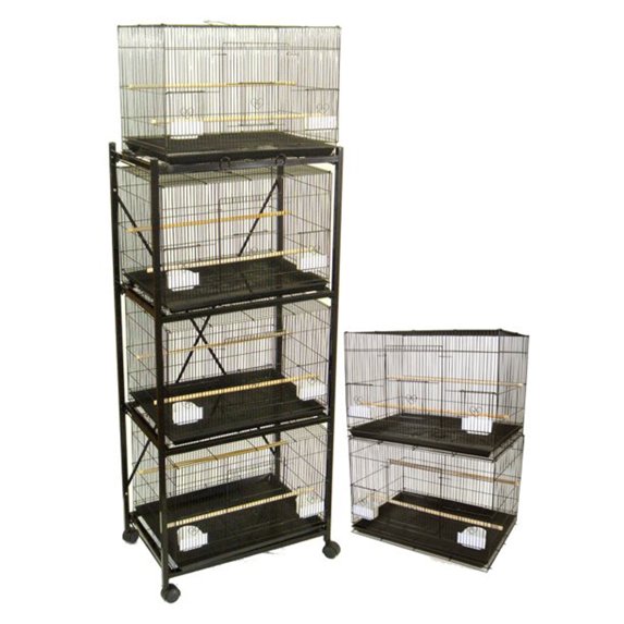 YML 6x2434BLK and 1x 4134BLK Six Small Bird Breeding Cages with Divider and One 4 Tier Stand in Black