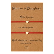 Ymller 2Pcs/Set Antique Silver Color Heart Mom & Daughter Bracelet Black String Adjustable Rope Paired Bracelet Wristband Set Wish Card