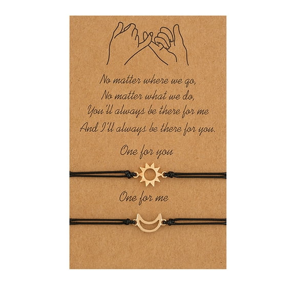 Ymller Best Friend Bracelet 2 Matching Sun Moon Cards Rope Bracelet For Friendship Relationship Boyfriend Girlfriend Valentine's Day Gift