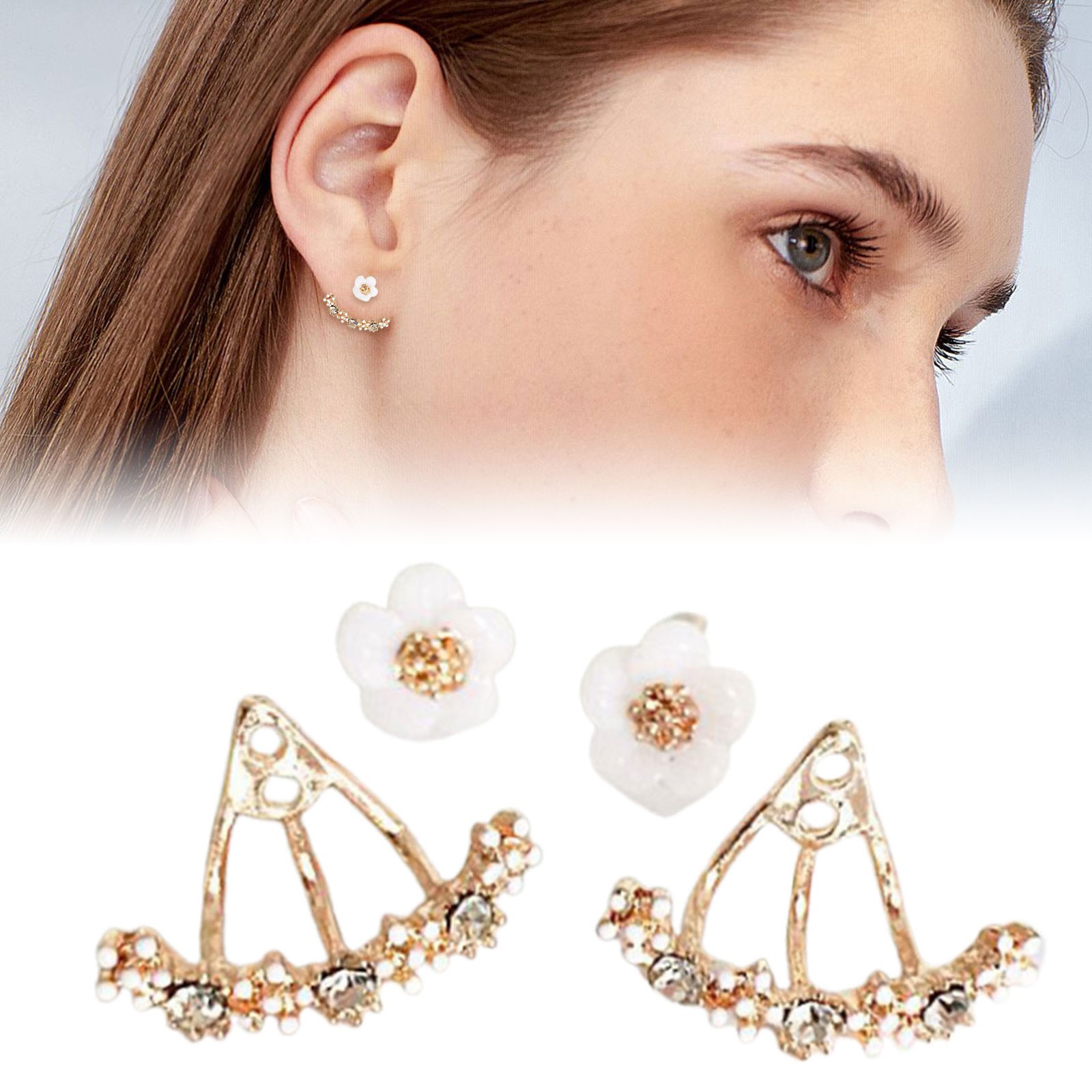 Ymller Earrings New Korean Version Of The Earrings Small Daisy Flower Back Hanging Earrings Anti Allergy Earrings Jewelry Accessories