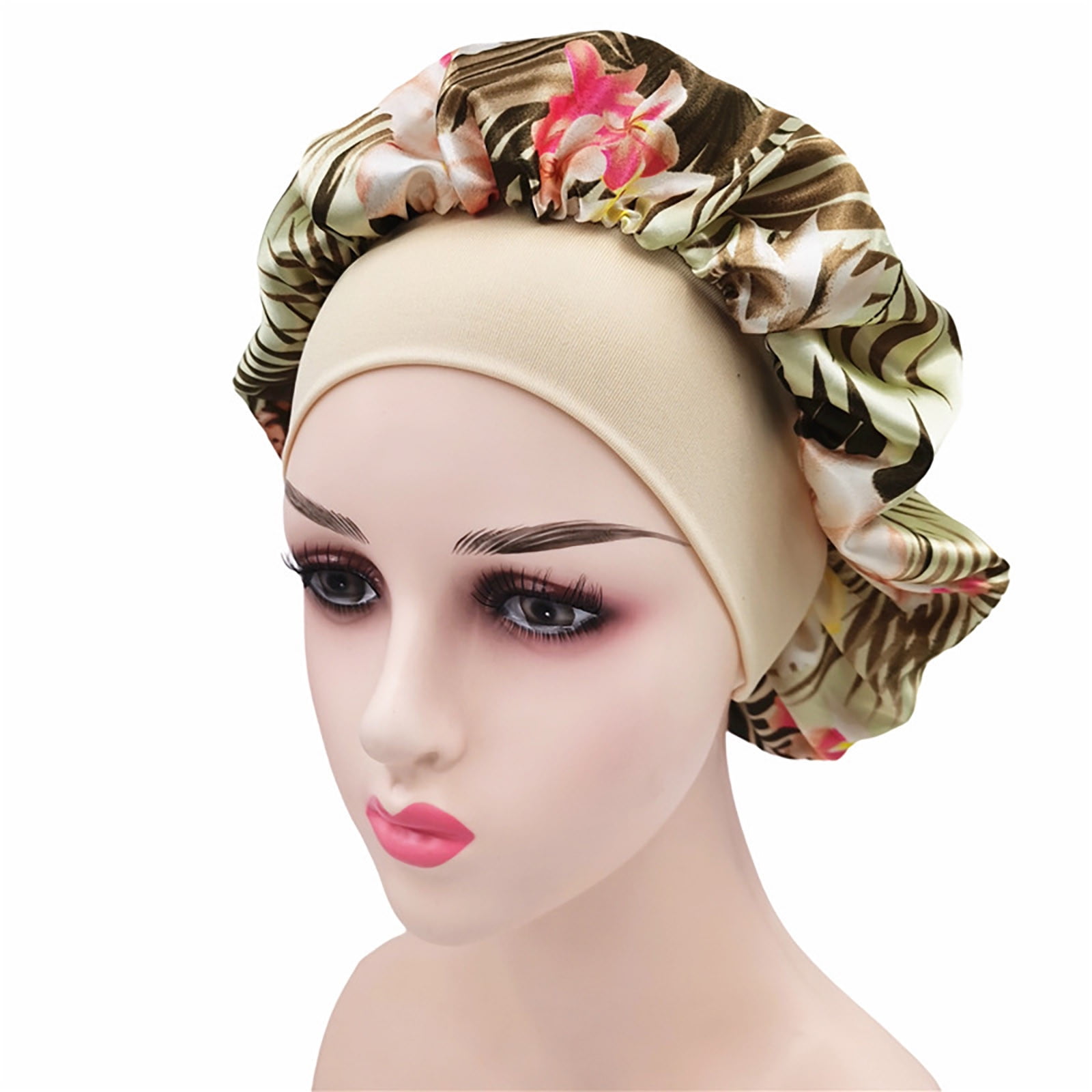 Ymller Large Printed Headband Nightcap Bohemian Turban Cap Satin Shower