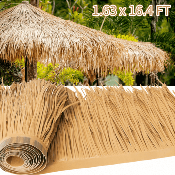 Palm Thatch Roll – 0.5x1m Artificial Thatch Tile, Fireproof PE Plastic, For Tiki Huts, Garden Decor, Roofing (Shipped In Rolls)