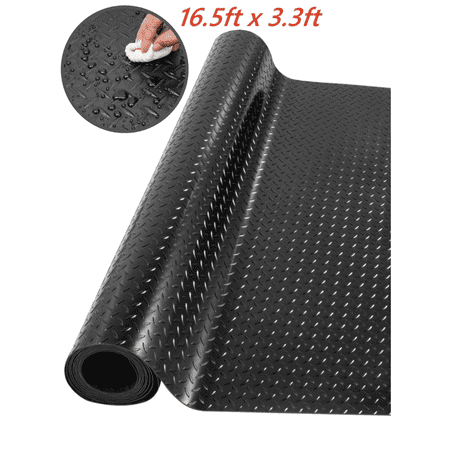 Ymokee 16.4ft x 3.3ft Garage Floor Mat Roll, 3mm Thick Heavy Duty Rubber Floor Mats, Anti-slip Diamond Plate Garage Flooring Rolls