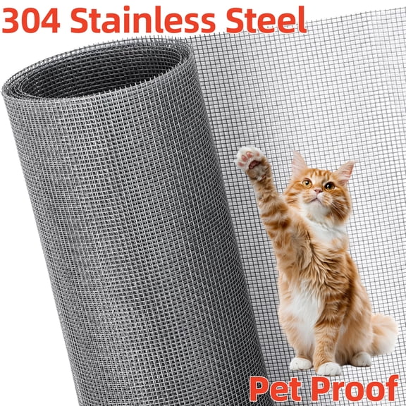 Ymokee 36in x 100ft Screen Replacement Mesh, 304 Stainless Steel Window Screen Roll Pet Proof Screen Mesh for Porch Patio Door