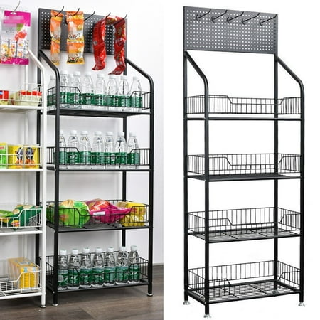 Ymokee 4 Tier Retail Display Rack Stand Metal Wire Snack Candy Display Organizer, 55.1 x 19.7 x 10.6 in, Black