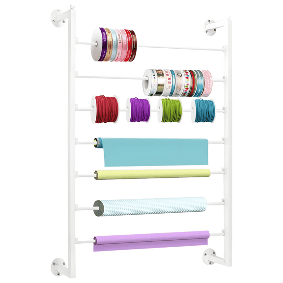 Ymokee 7 Tier Ribbon Holder Rack, Large Capacity Wall Mount Ribbon Rack, Metal Ribbon Organizer for Craft Room