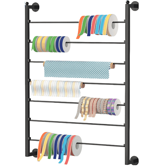 Ymokee 7 Tier Ribbon Storage Rack, Metal Wall Mounted Scarf Rack Spool Holder Organizer for Craft Room, Flower Store, Cake Shop, Gift Wrapping Paper