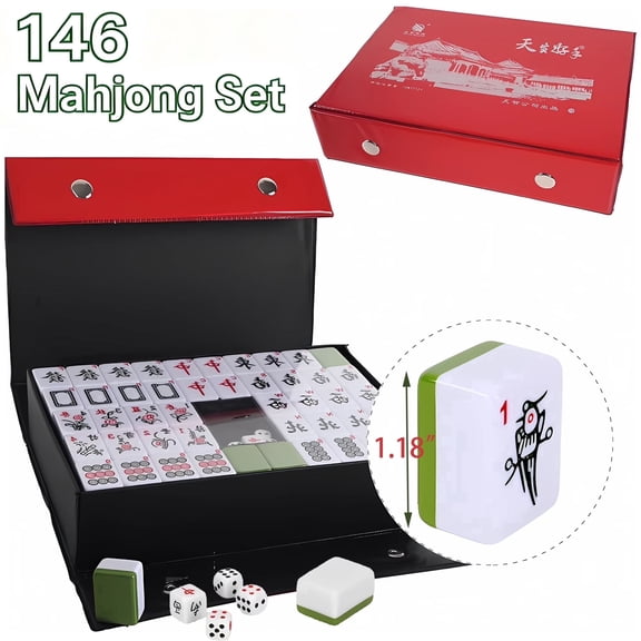 Ymokee Chinese Mahjong Game Set, 146 Numbered Tiles Melamine Mahjong Set with Dices for Families, Playing Majiang, Perfect Gift