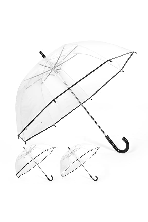 3 Pcs Clear Umbrellas, Auto Open Bubble Rain Umbrella for Photo Wedding Travel, 47" Canopy