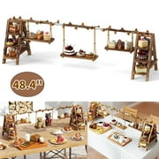 Ymokee Double 3 Tier Serving Tray with Three Swing Dish, Large Size Foldable Wooden Cupcake Stand for Party Home Decor