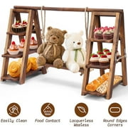 Ymokee Double 3 Tier Serving Tray, Wooden Cupcake Stand with Serving Platter, Dessert Table Display Set for Party Home Decor, Foldable