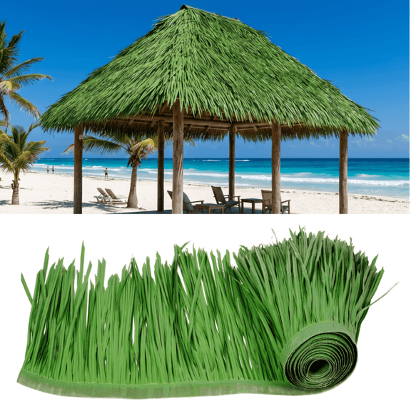 Ymokee Green Artificial Palm Thatch Roll 1.64x16.4 ft - Waterproof & Fireproof Thatch Roof for Tiki Bar, Patio, Gazebo
