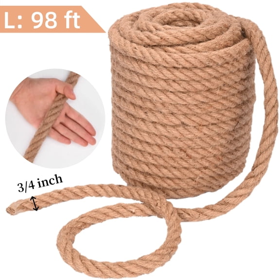 Ymokee Jute Rope, 3/4 Inch 98 Ft Natural Hemp Rope, Heavy Duty Manila Rope, DIY Twisted Thick Rope for Bundling, Climbing, Hammock, Indoor / Outdoor