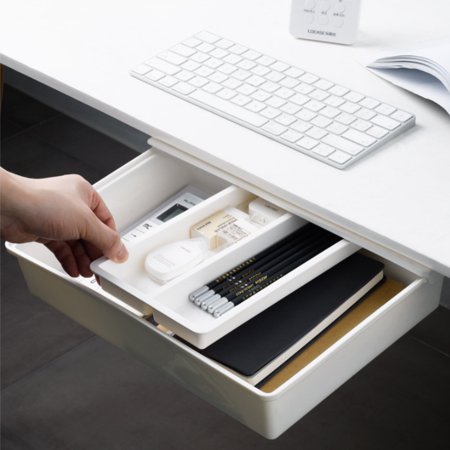 Ymokee Under Desk Drawer Organizer, White Self-Adhesive Drawer Storage box for School, Office