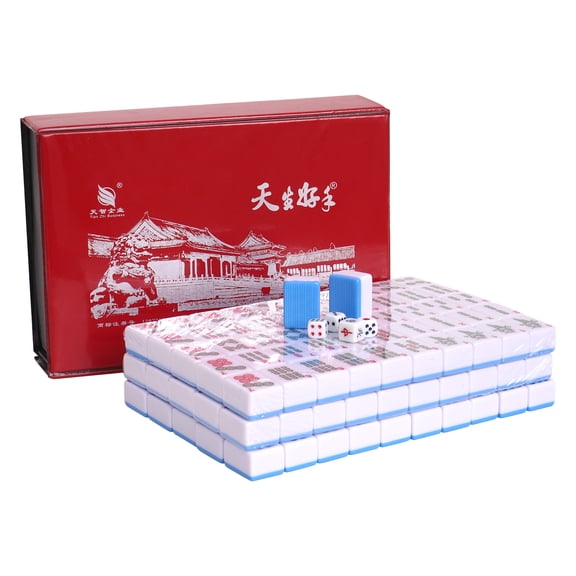 Ymokee Playing Mahjong Classic Strategy Game for Families, Melamine Chinese Mahjong Game Set, Perfect Gift with Word, Blue