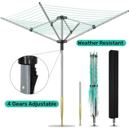 Ymokee Rotary Outdoor Umbrella Drying Rack Aluminum 70.9in Height with 165 ft. Clothesline