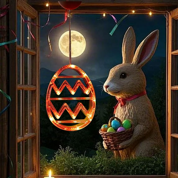 Ympkerial Battery Powered Easter Lights for Window Decoration LED Egg Shaped Ornaments with Suction Cup Orange Changing and Timer Function for Home Indoor Spring Holiday Decor (1 Pack)
