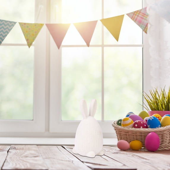 Ympkerial Bunny Decor Set Resin Easter Figurines Pastel Flocked Rabbit Statues Spring Table Centerpieces for Farmhouse Home Office