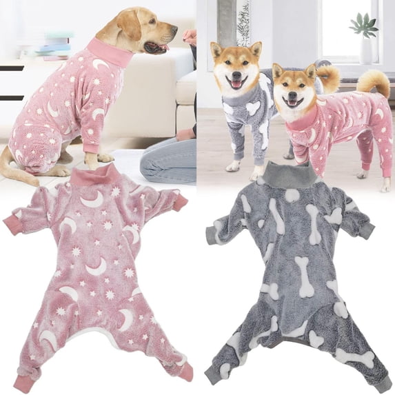 Ympkerial Dog Christmas Pajamas Large Breeds Warm Coral Velvet Onesie with Starry Sky Design Soft Winter Pjs Coat for Medium Large Dogs Pink L