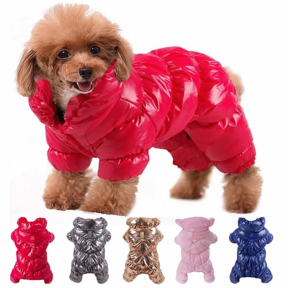 Ympkerial Dog Cold Weather Coat Puppy Winter Snowsuit Full Body Windproof Waterproof Puffer Jacket with Legs Fleece Lined Red Thermal Outerwear for Small Dogs