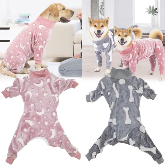 Ympkerial Dog Pajamas Onesie for Medium Large Dogs Stretchable Soft Coral Velvet Warm Winter Jammies with Starry Sky Design Cozy Pet Pjs Coat for Cold Weather Pink XL