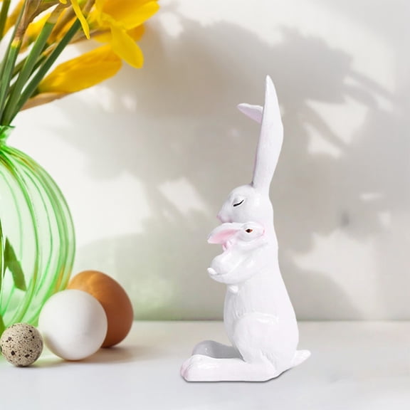 Ympkerial Easter Bunny Figurines - Realistic Resin Sitting Rabbit Mother with Babies Vintage Farmhouse Spring Tabletop Decor Centerpiece for Home