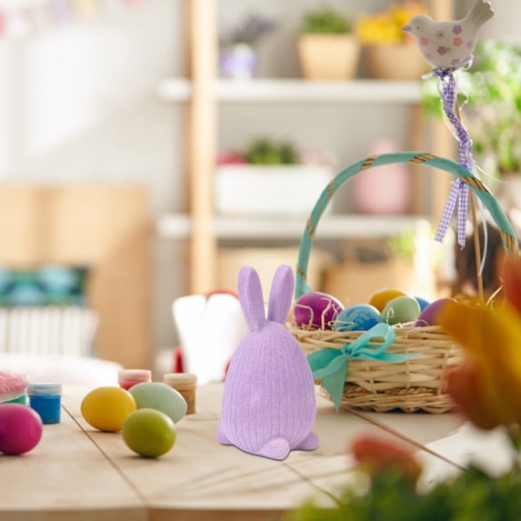 Ympkerial Easter Centerpiece Collection Resin Flocked Bunny Ornaments Pastel Decor for Tiered Tray Spring Table Setting Farmhouse Living Room