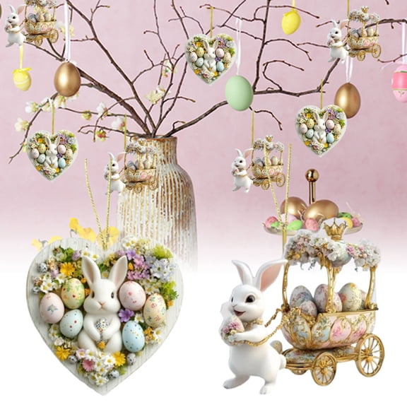 Ympkerial Easter Hanging Ornaments DIY Craft Kit with Cartoon Cute Rabbit and Spring Egg Designs, Includes Mini Acrylic Bunny Pendants for Holiday Themed Party Decor and Tree Decorations