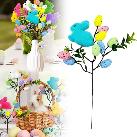 Ympkerial Easter Picks Floral Arrangements Set with Artificial Flocked Easter Egg Ornaments and Bunny Decorations, 1-Piece Spring Home and Holiday Party Supplies