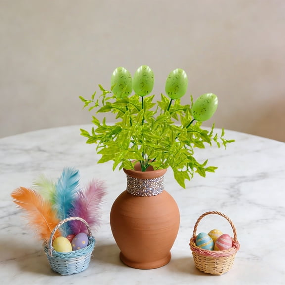 Ympkerial Easter Table Centerpiece Decor, Set of 1 Artificial Floral Picks with Hanging Decorative Eggs for Spring Arrangements and Party Decorations