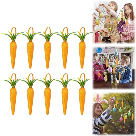 Ympkerial Easter Tree Ornaments Set, Premium Glitter Carrot Decorations for Hanging on Small Trees and Indoor Easter Display, Artificial Faux Carrots for Spring Home Decor, 10 Pieces