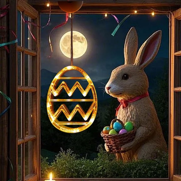 Ympkerial Easter Window Light Decorations Battery Powered Yellow LED Egg Orbs with Suction Cup Hanging Design and Timer for Home Indoor Bedroom Spring Holiday Ambiance (1 Pack)