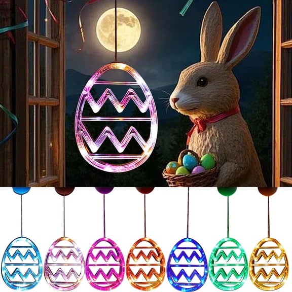 Ympkerial Easter Window Lights Battery Operated Purple LED Egg Shaped Hanging Decorations with Suction Cup and Timer for Home Bedroom Indoor Spring Decor (1 Pack)
