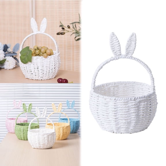 Ympkerial Extra Large Rabbit Ear Easter Basket, Handwoven Bunny Rattan Wicker Candy and Storage Basket for Easter Egg Hunting, Picnics, and Personalized Gifts