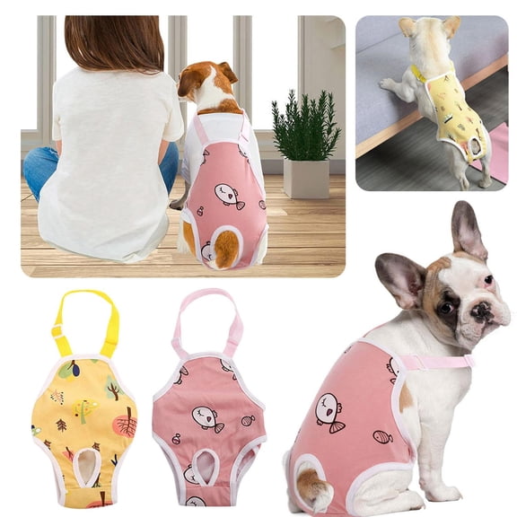 Ympkerial Female Dog Diapers Onesie Sanitary Pant with Adjustable Suspenders, Washable Reusable Puppy Heat Period Underwear Super Absorbent Escape Proof Design in Pink Pattern Size S