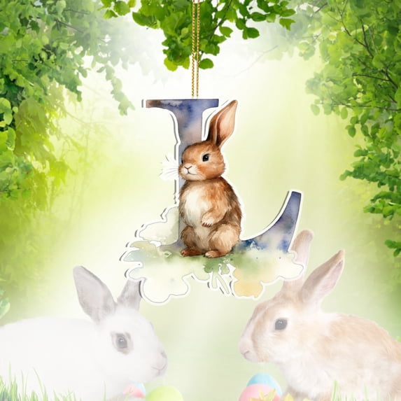Ympkerial Floral Bunny Ornaments Set - Pastel Rabbit Alphabet Letter Hanging Pendants for Easter Tree Decoration and Spring Festival DIY Party Decor (L)