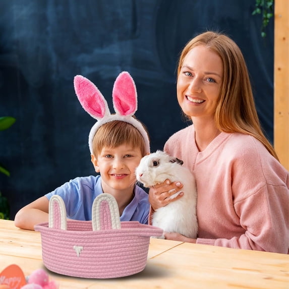 Ympkerial Jumbo Woven Easter Basket Baby First Easter Gift Bunny Themed Storage Bin with Handles for Nursery Room Organization and Holiday Decor