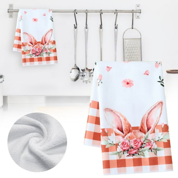 Ympkerial Kitchen Towels Set Easter Spring Decor with Bunny and Floral Egg Printed Design Versatile Absorbent Hand Dish Tea Towels for Farmhouse Kitchen or Bathroom