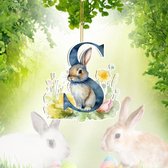 Ympkerial Pastel Bunny Decorations - Floral Easter Rabbit Alphabet Pendants for Tree Ornaments and Spring Seasonal DIY Party Home Decoration Accents (S)