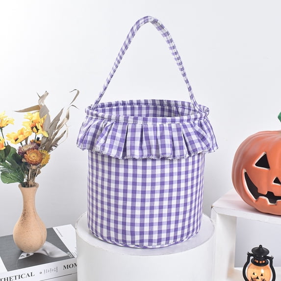 Ympkerial Patterned Storage Basket - Checkered Cotton Rope Woven Basket with Tassel Accents, Rustic Farmhouse Style Toy Laundry Organizer and Seasonal Home Decor Display Bin for Party and Fall