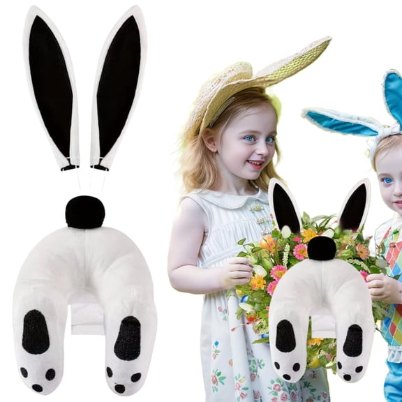 Ympkerial Rabbit Wreath Attachment Set Large Bunny Butt with Ears DIY Cute Cartoon Ornament Buffalo Plaid Decor for Home Wall Hanging Welcome Sign