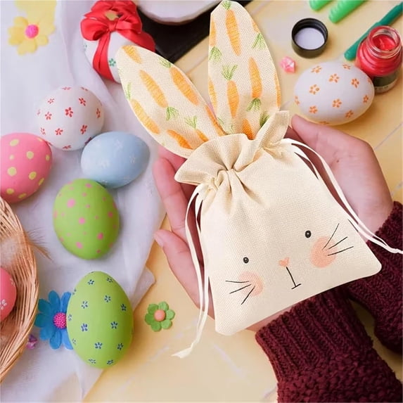 Ympkerial Reusable Burlap Bunny Drawstring Treat Bag Rabbit Ear Design Favor Pouch for Easter Parties Baby Showers Birthday Celebrations Set of 1 Bag