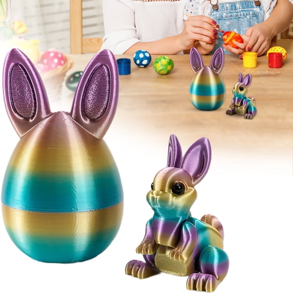 Ympkerial Spring Easter Gift 3D Printed Egg with Flexible Articulated Bunny Inside Poseable Moving Rabbit Model for Desk Decor and Easter Basket Stuffer